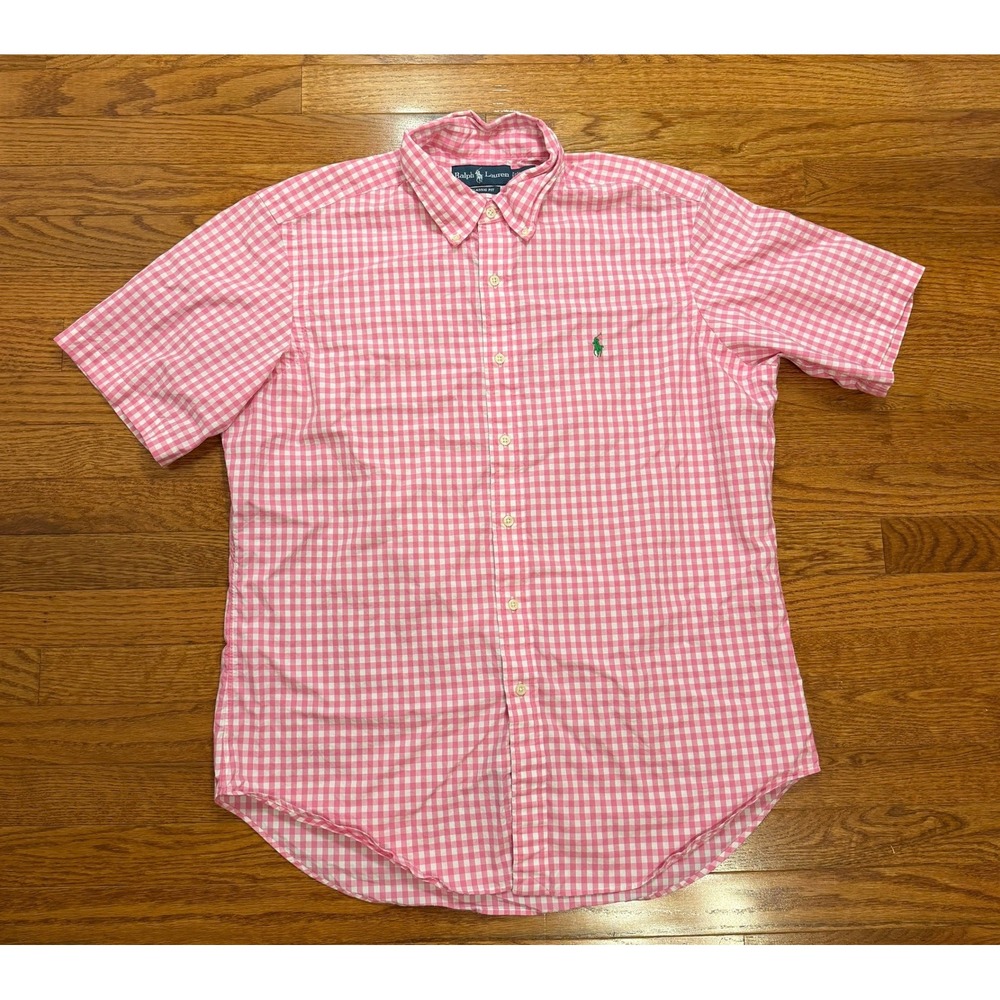 Vintage Ralph Lauren Button-Down Shirt Mens Large Pink Gingham Plaid Pony Preppy